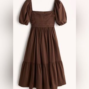 Abercrombie Ruched Puff Sleeve Poplin Midi Dress